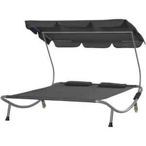 Bain de soleil - OUTSUNNY - Design contemporain - Toit réglable - 2 oreillers - Acier époxy - Polyester gris pas cher