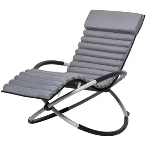 Chaise Longue à Bascule Pliable Rocking Chair Design Contemporain - OUTSUNNY - Gris - Métal - Pliant pas cher