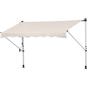 Outsunny - store banne - Aluminium - 400x120x280cm - Kaki blanc pas cher