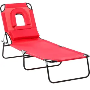 Outsunny - chaise longue - Acier - 187x58x36cm - Rouge pas cher