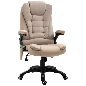 Fauteuil de bureau massant chauffant HOMCOM - Toile de lin beige - Hauteur réglable - Dossier inclinable pas cher
