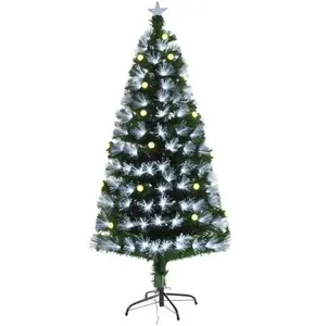 HOMCOM Sapin de Noël Artificiel Lumineux 120H cm Fibre Optique LED + 20 Ampoules + Support Pied 130 Branches étoile Sommet pas cher