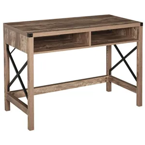Bureau design industriel - HOMCOM - Grand plateau 2 niches - Bois marron - 110x48x76cm pas cher