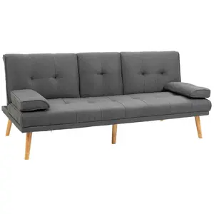 HOMCOM Canapé convertible 3 places design scandinave inclinaison dossier réglable 3 niveaux dossier centrale rabattable 2 porte-verres pas cher