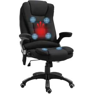 HOMCOM Fauteuil de bureau direction massant chauffant hauteur réglable dossier inclinable toile de lin noir pas cher