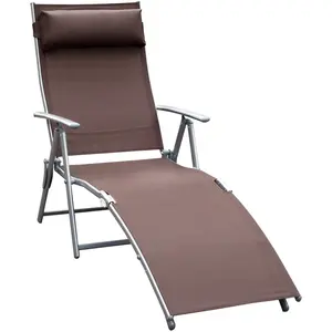 Transat Chaise Longue Bain de Soleil Pliable Dossier Inclinable Multi-Positions - Outsunny - Marron - Métal pas cher