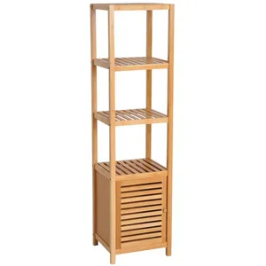HOMCOM Meuble colonne rangement salle de bain bambou design naturel 36L x 33l x 140H cm 2 étagères 4 niveaux + placard pas cher