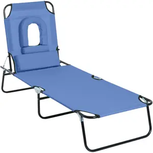 Outsunny - chaise longue - Acier - 187x58x36cm - Bleu pas cher
