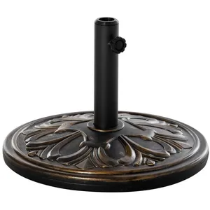 Pied de parasol rond OutSunny - Motif fleurs de lys - Noir doré - Base de lestage en ciment HDPE - 13 Kg pas cher