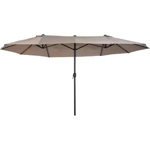 Parasol de jardin XXL - OUTSUNNY - Marron - Ouverture Fermeture Manivelle - Acier Polyester Haute Densité pas cher