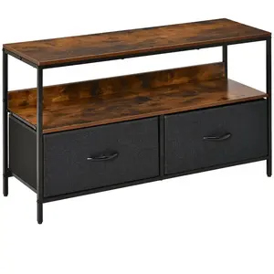 HOMCOM - meuble TV - MDF - 98x29x56cm - Brun Rustique Gris Noir pas cher