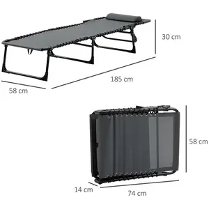 Outsunny - Chaise longue - Textilène - 185x58x30cm - Gris pas cher