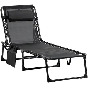 Outsunny - Chaise longue - Textilène - 185x58x30cm - Noir pas cher