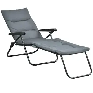Outsunny Bain De Soleil Pliable Inclinable Matelas, Accoudoirs Gris pas cher