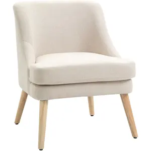 Comparateur de prix : HOMCOM Fauteuil lounge design scandinave pieds effilés bois massif hévéa revêtement tissu polyester aspect lin beige 63x69x79cm Beige