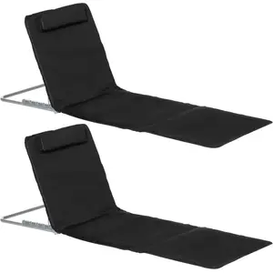 Outsunny Lot de 2 Tapis de Plage rembourré - Dossier inclinable Multi-Positions - Sac Transport Inclus - métal Polyester PE Noir pas cher