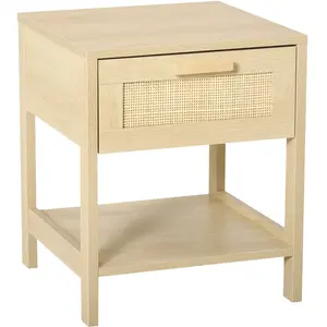 HOMCOM Table de chevet tiroir et étagère cannage en rotin dim. 40L x 40l x 48H cm MDF aspect bois clair pas cher