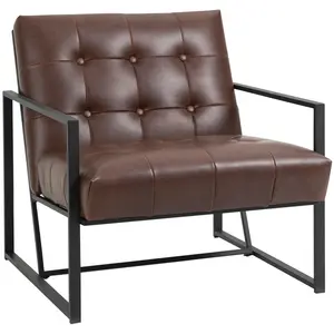 Homcom Fauteuil Lounge Métal Noir Revêtement Synthétique MarronVendu parcdiscount