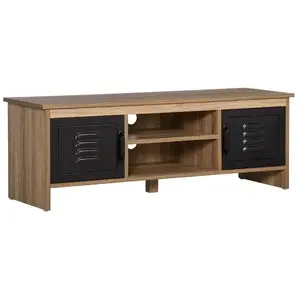 HOMCOM Meuble TV Banc TV Design Industriel - 2 placards, 2 niches, 2 P... pas cher