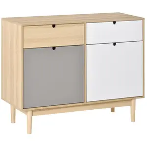 Homcom Buffet Style Scandinave 2 Placards Tiroir Blanc Gris Bois Clair pas cher