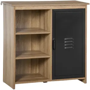 HOMCOM Buffet design industriel 3 niches placard panneaux particules aspect bois veinage porte métal noir pas cher