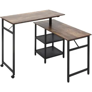 Bureau informatique - HOMCOM - Design industriel modulable - 2 étagères - Aspect vieux bois métal noir pas cher