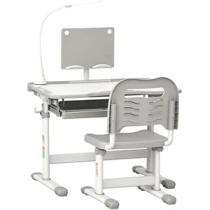 HOMCOM Bureau enfant avec chaise rég 70x49x105cm Gris pas cher