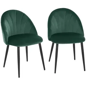 Chaises - HOMCOM - Lot de 2 - Velours vert - Pieds métal noir pas cher