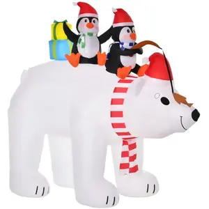 HOMCOM Ours Polaire Gonflable de Noël avec Lumières LED 206cm Décoration Gonflable de Noël Imperméable avec 2 Pingouins pas cher