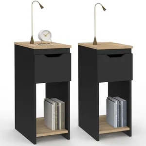 IDMARKET Lot de 2 tables de chevet ANOUK 1 tiroir avec niche noir et bois pas cher
