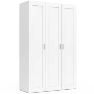IDMARKET Armoire 3 portes vito blanc penderie 120 cm avec miroir et étagères pas cher
