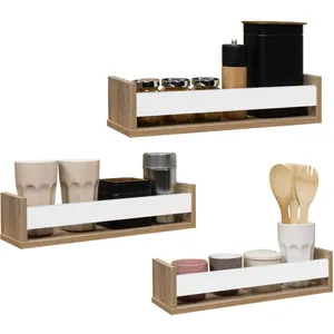 IDMarket Lot De 3 Étagères À Épices Murales Jules Façon Hêtre Et Blanc pas cher