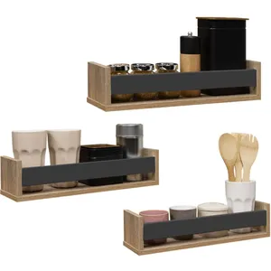 IDMARKET Lot de 3 étagères à épices murales JULES façon hêtre et noir pas cher