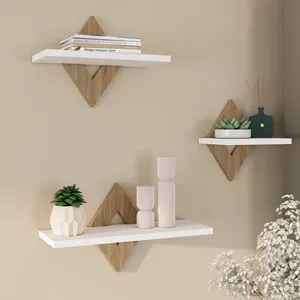 IDMARKET Lot de 3 étagères murales IRIS hêtre et blanc pas cher