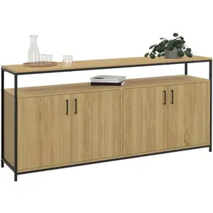 IDMARKET Buffet 160 cm detroit 4 portes bois et noir design industriel pas cher