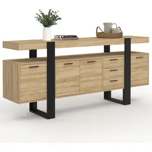 IDMARKET Buffet 180 cm PHOENIX XXL 4 portes et 3 tiroirs bois et noir