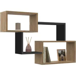Comparateur de prix : IDMARKET Etagère murale double position LOUANE bois façon hêtre et noi...