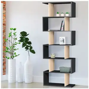 Comparateur de prix : IDMARKET Etagère bibliothèque SOFIA forme S bois façon hêtre et noir 1...