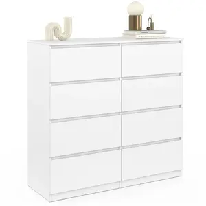 Comparateur de prix : IDMarket Commode 8 Tiroirs Tomi 110 Cm Bois Blanc