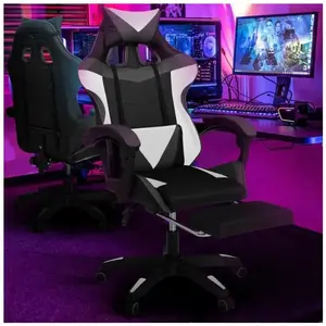 IDMARKET Fauteuil de gaming ALEX réglable avec repose-pied, coussin de tête et coussin lombaire noir blanc et gris pas cher