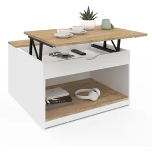 IDMARKET Table basse plateau relevable carrée ELEA avec coffre bois bl... pas cher