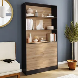 IDMarket - CARLA 3 niveaux XXL 1 armoire noire et effet bois H.190 cm pas cher