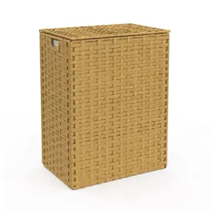 IDMARKET Panier à linge 2 bacs effet rotin ALVIN tissu écru pas cher