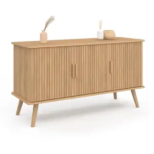 IDMARKET Buffet 110 cm JULIETTE effet lattes 3 portes pas cher