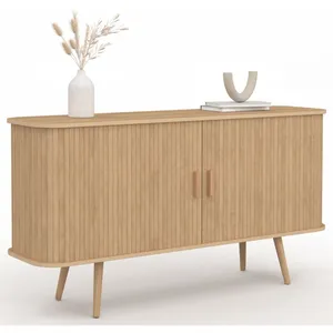 IDMARKET Buffet 140 cm ROMIE effet lattes 2 portes coulissantes pas cher