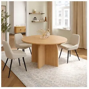IDMARKET Table à manger fixe ronde ABY 6 personnes bois effet hêtre 11... pas cher