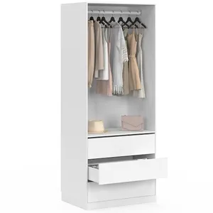 IDMARKET Dressing TAYLOR 80 x 55 x 200 cm 1 module avec penderie + 3 tiroirs blanc pas cher