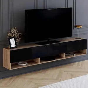 IDMARKET Meuble TV 180 cm suspendu ELIO 2 portes avec étagère bois et ... pas cher
