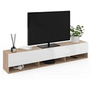 IDMARKET Meuble TV 180 cm suspendu ELIO 2 portes avec étagère bois et ... pas cher