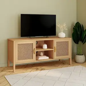 IDMARKET Meuble TV 110 cm EDHEN 2 portes avec cannage pas cher